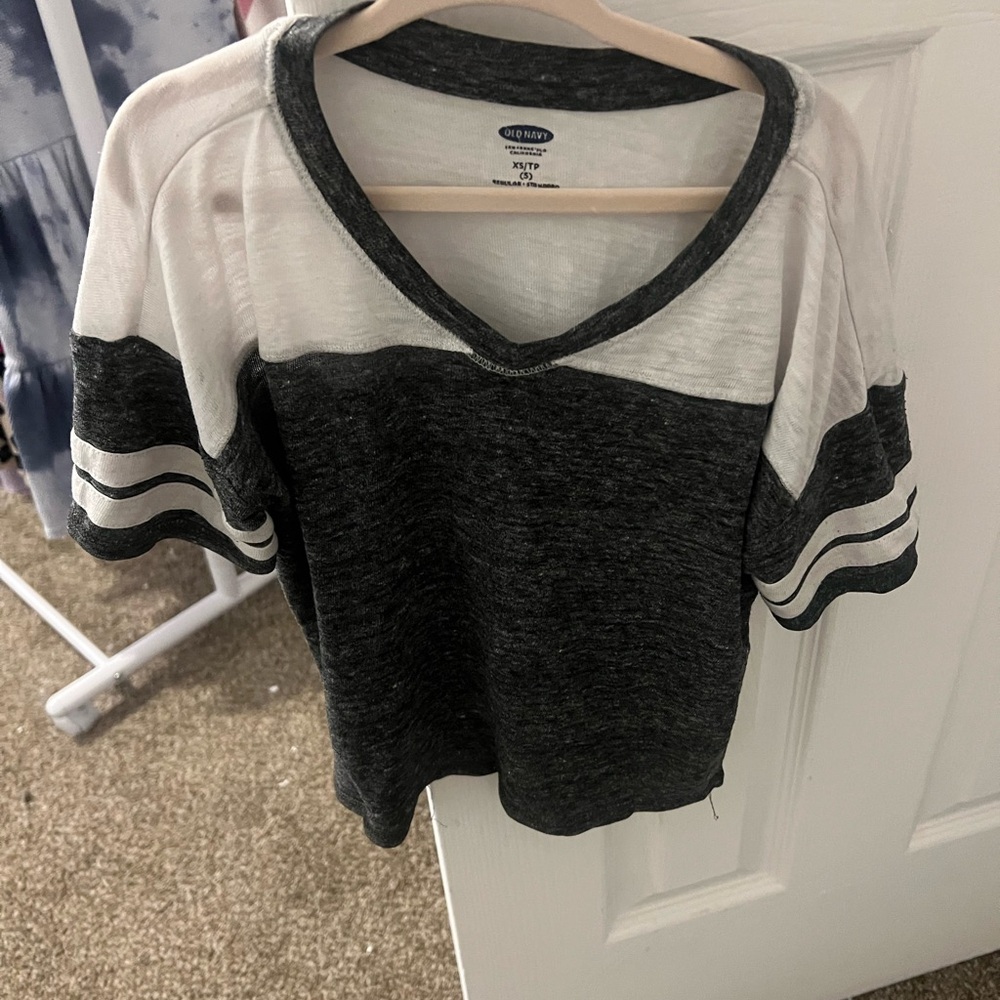 Old Navy Charcoal and White V-Neck Jersey Top